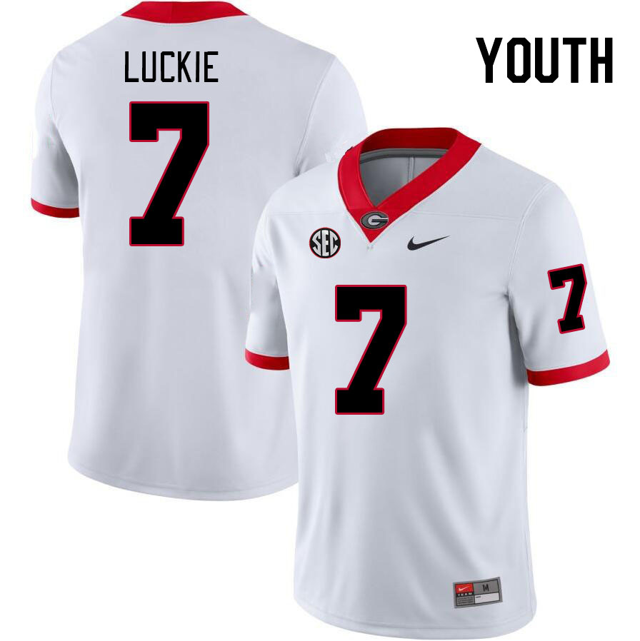 Youth #7 Lawson Luckie Georgia Bulldogs College Football Jerseys Stitched-White - Click Image to Close